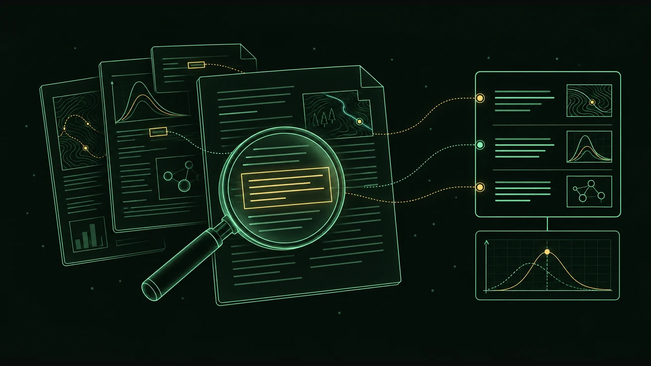 Illustration of a question and document sources becoming a cited answer.
