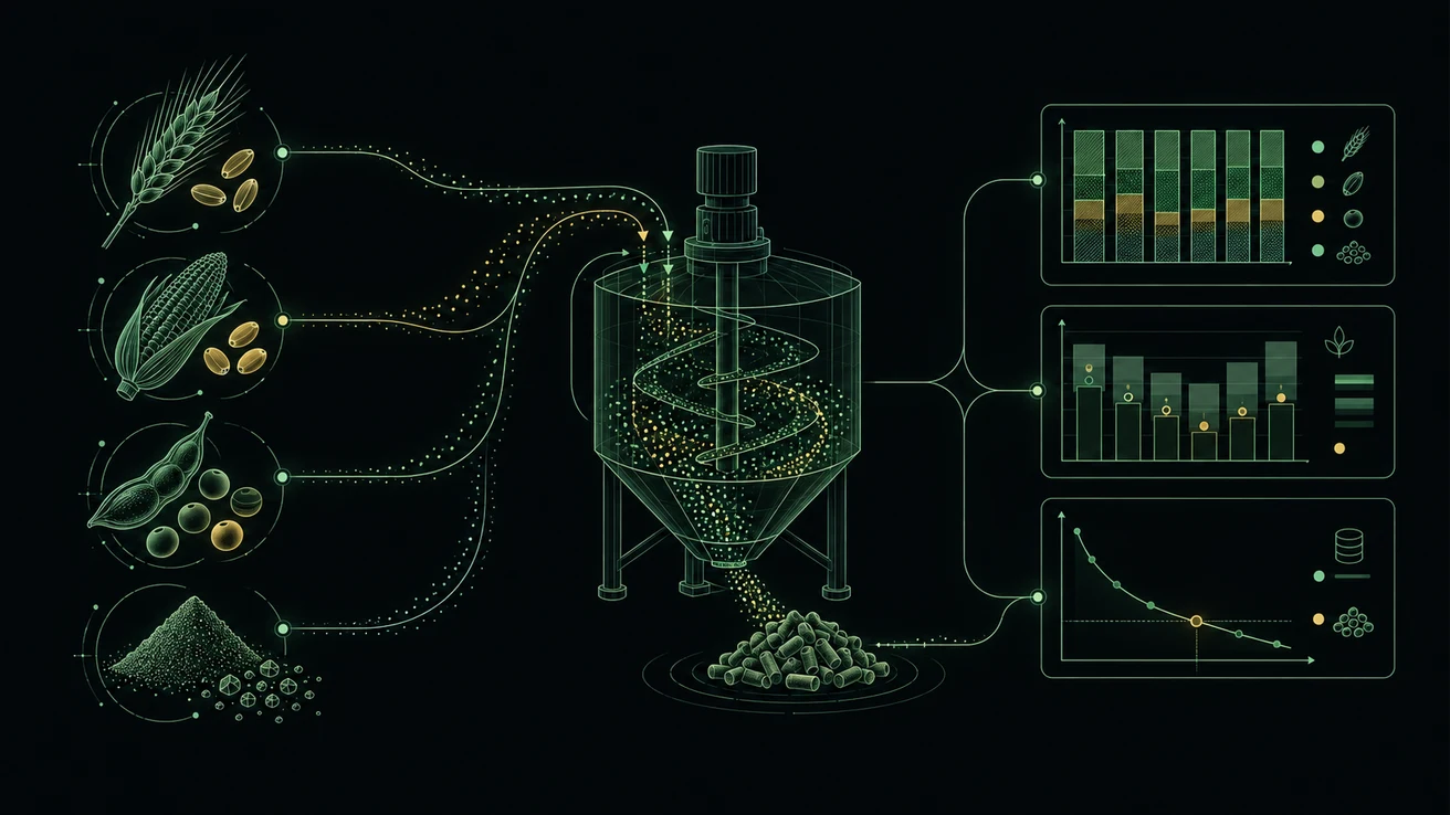 Illustration of ingredient information becoming a cost-constrained formulation.