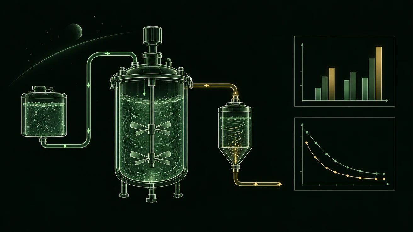 Illustration of a conceptual bioprocess operating within a space mission.
