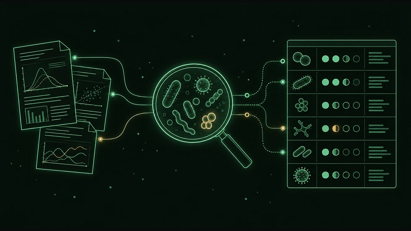 Illustration of research sources becoming evidence-graded reference entries.